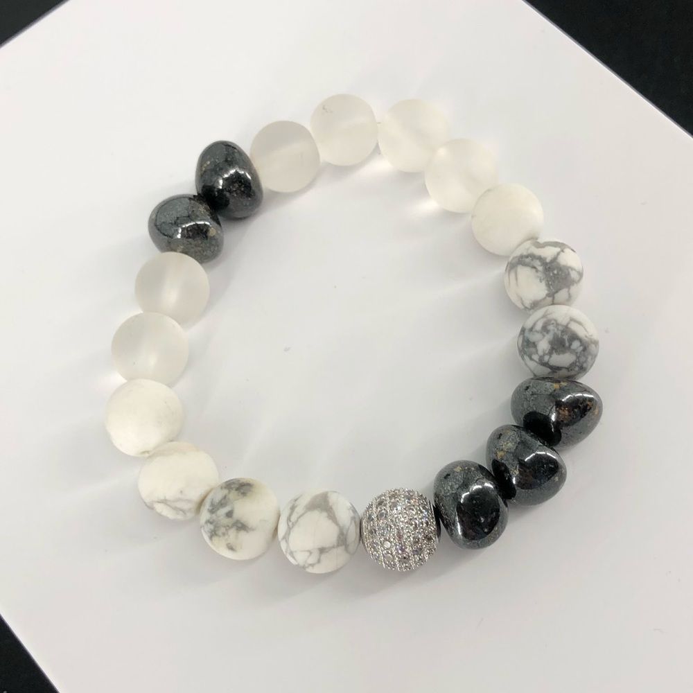 Ronnie M Boutique Stretch Intention Bracelet Howlite Moonstone Hematite Beads